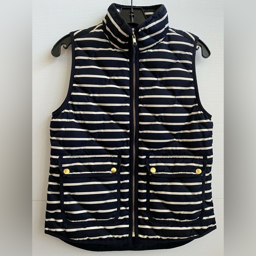 J. Crew Diamond Quilted Goose Down Puffer Vest White/Blue Size MEDIUM